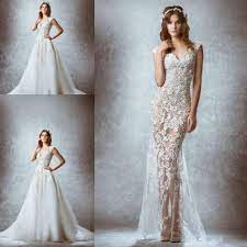 Zuhair Murad Wedding Dresses With Detachable Over Skirt Lace Applique Sleeves Beach Bridal Go Wedding Dresses Bridal Gowns Vintage Wedding Dresses Zuhair Murad