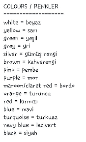 Colors In Turkish Dilbilgisi Ingilizce Dilbilgisi Okuma