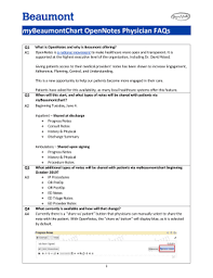 Fillable Online Mybeaumontchart Opennotes Physician Faqs Fax