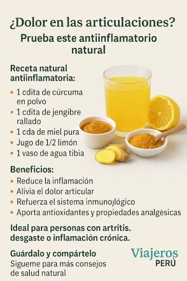 🤕 ¿Dolor en las articulaciones? ✨ Prueba este antiinflamatorio natural  Este remedio casero es ideal para reducir inflamación, aliviar el dolor y  mejorar la movilidad 👌 🥄 Receta natural antiinflamatoria: 🔸 1
