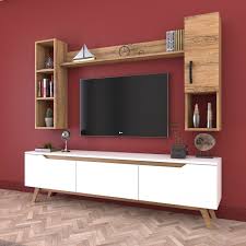 rani d1 duvar rafli kitaplikli tv unitesi duvara monte dolapli ahsap ayakli tv sehpasi beyaz ceviz m12 mobilya tv unitesi tasarim evler