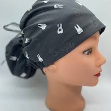 Dental Happy Santa Teeth Black Scrub Cap