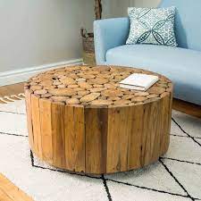 Stunning coffee table with hair pin legs and waxed top finish. Round Drum Coffee Table Reclaimed Teak Root Dia 80cm H40cm Ofili