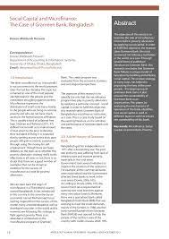 The origin of grameen bank can be traced back to 1976 when professor muhammad yunus, head of the rural economics program at the university of chittagong, launched an action research project to examine the possibility of designing a credit delivery system to provide banking services targeted at the rural poor. Pdf Social Capital And Microfinance The Case Of Grameen Bank Bangladesh