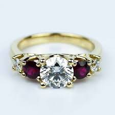 Thirteen round cut diamonds and thirteen ruby gemstones adorn this royal wedding band for an approximate 1/3 carat total weight. Trellis Ruby Diamond Engagement Ring In Yellow Gold 1 19 Ct