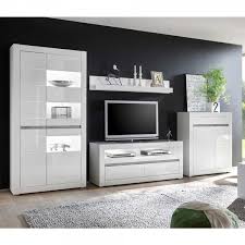 Hochglanz Wohnwand Novinza In Weiss Und Beton Grau 350 Cm Breit Schrankwand Weiss Wohnwand Weiss Hochglanz Wohnwand Weiss Matt