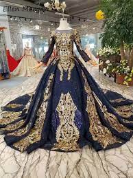 Women's lace mermaid bridal wedding dresses. Navy Blue Long Sleeves Ball Gowns Wedding Dresses 2020 Arabic Muslim African Black Skin Gold Lace Vintage For Bridal Women Wear Wedding Dresses Aliexpress
