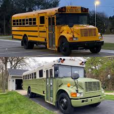 Green Paint Job Bus Living School Bus Conversion School Bus House