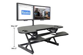 Rocelco 46 Height Adjustable Corner Standing Desk Converter With Dual Monitor Arm Bundle Quick Sit Stand Up Computer Workstation Riser Extra Large Keyboard Tray Black R Cadrb 46 Dm2 Walmart Com