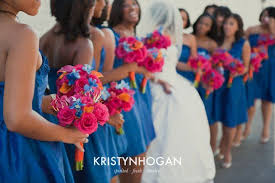 Unique bridesmaids dresses mismatched grey bridesmaids dresses he wore light grey, his best man was in black and the other groomsmen … 31 Blue Hot Pink Color Decor Ideas Hot Pink Weddings Wedding Colors Wedding
