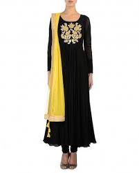 Black And Yellow Suit Black Anarkali Suit With Yellow Dupatta Black Anarkali Anarkali Suits Indian Dresses
