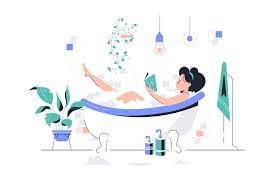 Bathroom lighting often has a tendency to lie towards the cold, sterile end of the spectrum. Girl Relaxing In Foam Bath With Book Illustration Kit8 Net
