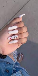 Long Acrylic Nails With Boyfriends Initial In 2021 Long Acrylic Nails Coffin Long Square Acrylic Nails Simple Acrylic Nails