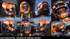 This helmet was used for various events by verstappen and the team. Max Verstappen Belgian Gp 2017 Special Edition Helmet By George Simmons Trading Paints