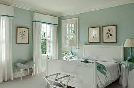 Choose colors that are crisp and clean and pair them with rich wood tones. Palladian Blue Bedroom Bedroom Transitional With Wall Sconce Guest Bedroom Colors Palladian Blue Guest Bedroom Paint Ideas