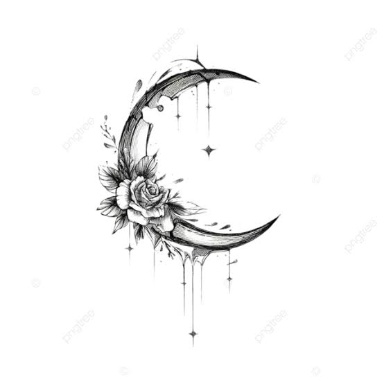 Celestial Witchy Tattoo Design Crescent Moon Broken By Meteor Strike Isolated On White, Moon Clipart, Meteor Clipart, White Clipart PNG Transparent Image and Clipart for Free Download