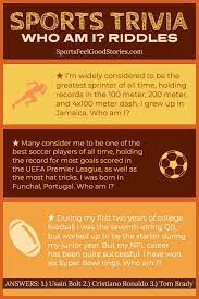 Read on for some hilarious trivia questions that will make your brain and your funny bone work overtime. Sports Trivia Questions Quiz Who Am I Riddles Sports Feel Good