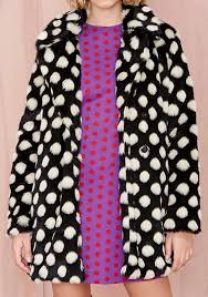 Black And White Polka Dot Fur Coat Black White Polka Dot Print Imitated Fur Coat Coat Polka Dot Print Style
