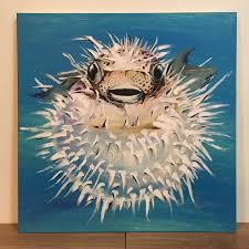 Custom Puffer Fish Painting Completed Today For A Customer Check Out My Custom Listing And Let Me Paint For You Underwater Painting Fish Painting Sea Art