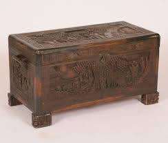 Chinese Carved Footed Camphor Chest Antique Trunk Wooden Chest Asian Decor Diy