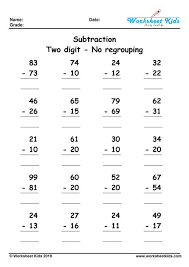 Subtraction with regroup printables for preschool and kindergarten basic geometry. Two Digit Subtraction Without Regrouping Worksheets Free Printable