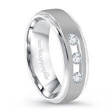 Three Diamond Studded Wedding Band In 14k White Gold White Gold Wedding Bands Diamond Wedding Bands Diamond Studs