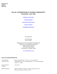 HILLEL FOUNDATION AT PURDUE UNIVERSITY RECORDS, 1946-1994