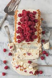 Italian dessert called panna cotta with strawberries. Raspberry Amaretti Semifreddo An Italian Ice Cream Cake Desserts Cold Desserts Semifreddo Recipe