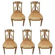 Wonderful Set Of Five French Gold Gilt Carved Harp Lyre Back Regency Side Chairs Side Chairs Chair Dining Room Chairs