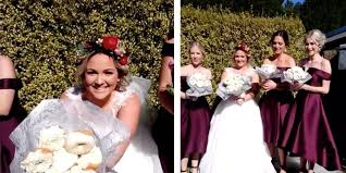 The bridal party was surprised with a bouquet of donuts to replace the flowers they had originally. This Bride Got Married With A Bunch Of Doughnuts As Her Bouquet And We Bow Down