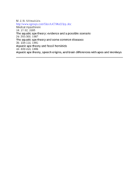 Pdf The Aquatic Ape Theory Evidence And A Possible Scenario