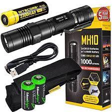 It's equipped with an extremely powerful 1000 lumen cree led with 5 lighting mode settings including strobe and has an amazingly long runtime of 2.7 hours on high and up to 32 days. Edisonbright Nitecore Mh10 Cree Xm L2 U2 Led 1000 Lumen Usb Rechargeable Flashlight 18650 Rechargeable Li Ion Battery Usb Charging Cable And Holster With 2 X Cr123a Lithium Batteries Buy Online In Guernsey At