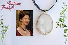 Claire Fraser Poison Detector Necklace Natural White Druzy Pendant Outlander Jewelry Handcraft Golden Snake Outlander