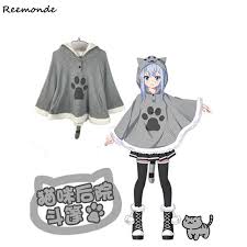 Costumes Clothing Accessories Kinomoto Game Cat Atsume Hooded Cape Cosplay Costume Gray Cat Cotton Cloak Poncho You should draw and pin the sh. escola superior de actividades imobiliarias