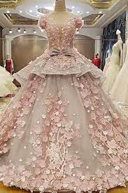 Luxurious Colored Wedding Dress Ball Gown With 3d Floral Lace Sheer Wedding Dress Wedding Dresses With Flowers Applique Wedding Dress