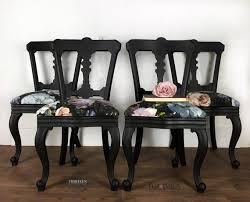 Habitat huxley metal dining table and 4 brass chairs. Set Of 4 Black Dining Room Chairs With Dark Floral Fabric Upcycled Dining Chairs Black Dining Room Chairs Black Dining Room