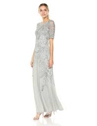 Adrianna Papell Womens 3 4 Sleev Long Beaded Dress Gown Blue Mist 8 To View Further For This Item Vi Beaded Dress Long Womens Dresses Uk Long Gowns Online