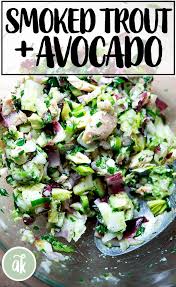 Smoked Trout And Avocado Salad Toasts Alexandra S Kitchen Recipe In 2020 Clean Eating Dinner Avocado Recipes Smoked Trout Salad