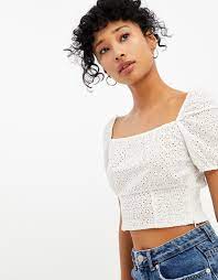 Gilet col tailleur à ceinturer marron. Top Blanc Broderie Anglaise Tally Weijl Online Shop