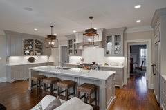 lantern lights over long kitchen island