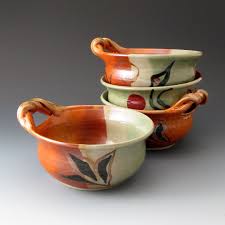 This set of 6 can be used for individual servings of many other dishes. Ceramic Soup Bowl With Handle Pea And Leaf Motif Handmade Bowl Serving Bowl Bowls Soup Bowls With Handles Pottery Handmade Bowl