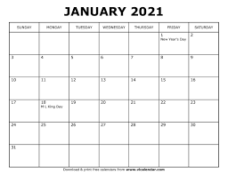 Use the link of your choice to download or print the january 2021 calendar free. Printable January 2021 Calendar Templates With Holidays