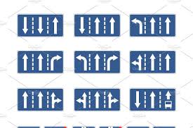Black And White Arrow Road Sign Meaning Set Of Different Blue Road Signs In 2020 Blue Road Signs Road Signs Traffic Signal