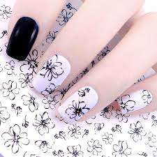 Graphical Flower Rabbit Water Decal Nail Sticker Line Flower Black Simple Drawing Nail Art Transfe Flower Pattern Nails Nail Art Stickers Nail Art Stickers Diy