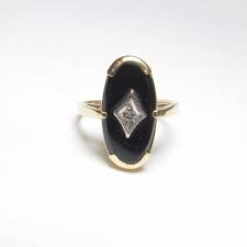14K Yellow and White Gold 0.01 Ct Single Cut Diamond and Black Onyx Ring  1940s Vintage - Etsy
