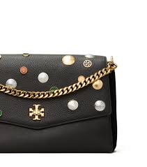 The tory burch foundation advances women's. Tory Burch Leather Kira Mixed Materials Embellished Shoulder Bag In Black Lyst