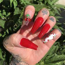 Clear And Red Cherry Press On Acrylic Nails Cherry Nails Cute Acrylic Nails Red Acrylic Nails