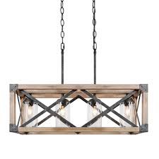 Pendant lighting on a budget. Uolfin Black Iron Farmhouse Wood Chandelier 27 5 In 4 Light Linear Rectangular Island Chandelier With Clear Glass Shades G7izafhd23685ev The Home Depot Kitchen Island Lighting Wood And Metal Chandelier Kitchen Island Lighting Pendant