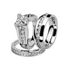 Marimor Jewelry His And Hers Stainless Steel Princess Wedding Ring Set And Eternity Wedding Band Women S Size 07 Men S 06mm Size 05 Walmart Com In 2021 Wedding Rings Sets Gold