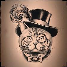 Mr Cat Feather Hat Pattern Steampunk Inspired Design Temporary Tattoo Cat Tattoo Cat Tattoo Designs Steampunk Cat